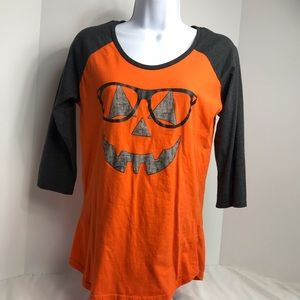 L&L Pumpkin Face 3/4 Sleeve Tee Sz Lg 100% Cotton
